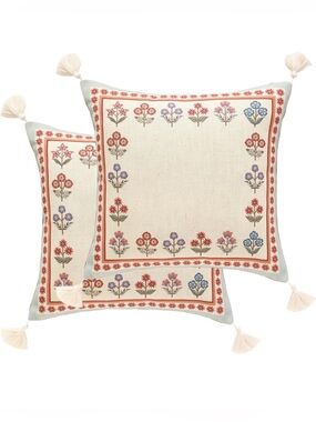 NWOT Throw Pillow Covers Cottage Rustic Farmhouse Wild Flowers Pattern Linen